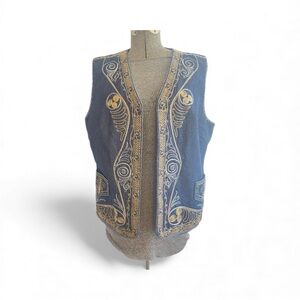 Coldwater Creek open front denim vest with boho embroidery